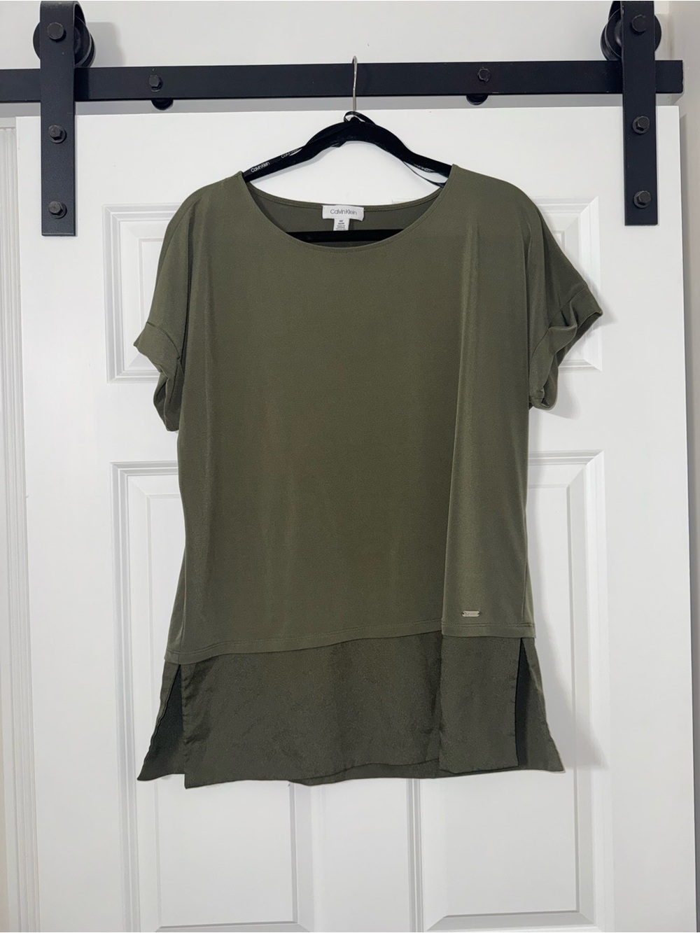Calvin Klein Olive Layered Hem Short Sleeve Top